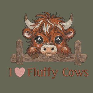 Highland Cow Sweatshirt I Love Fluffy Cows Embroidered Adult Unisex Crewneck